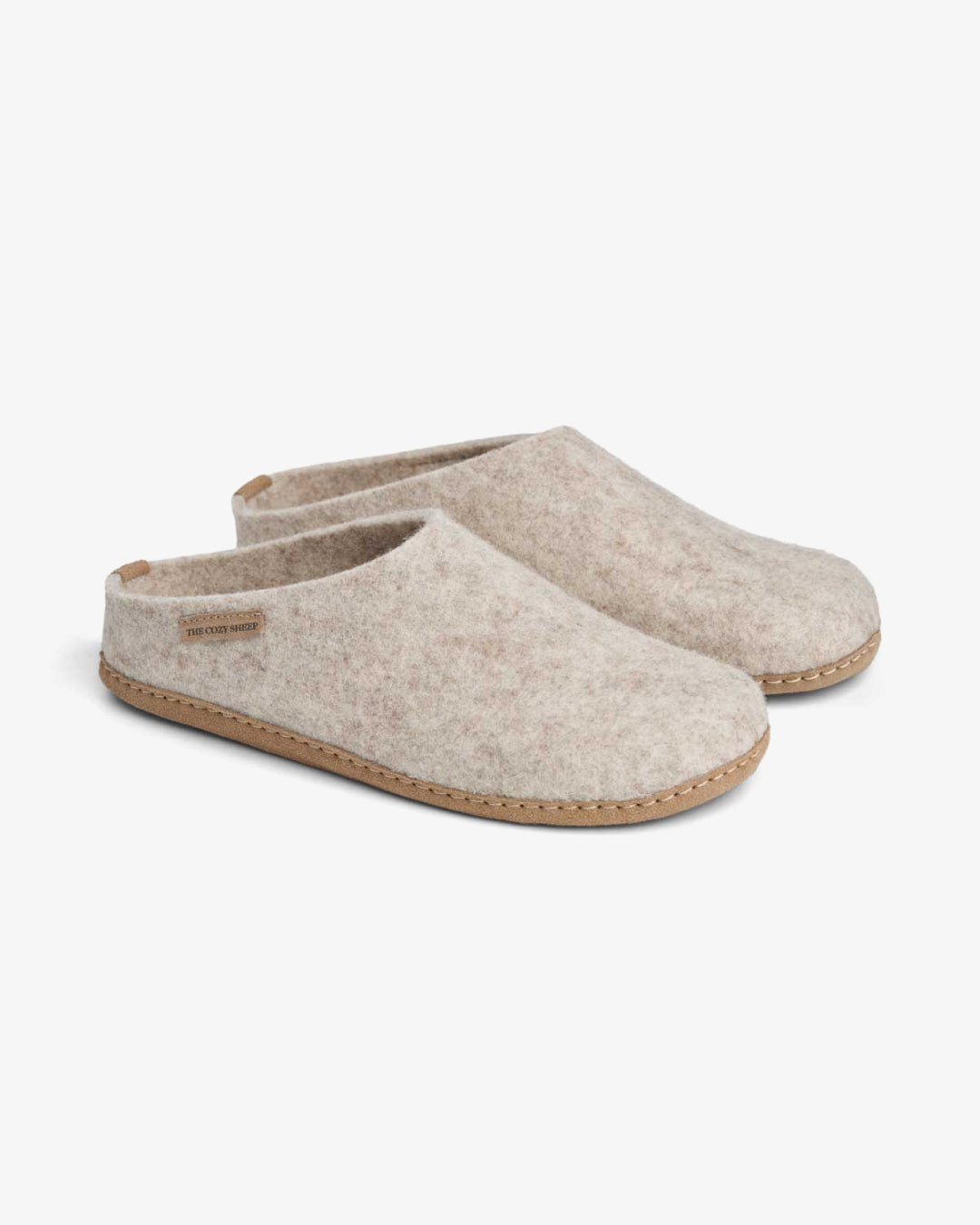 Pantoffel met leren zool - Beige