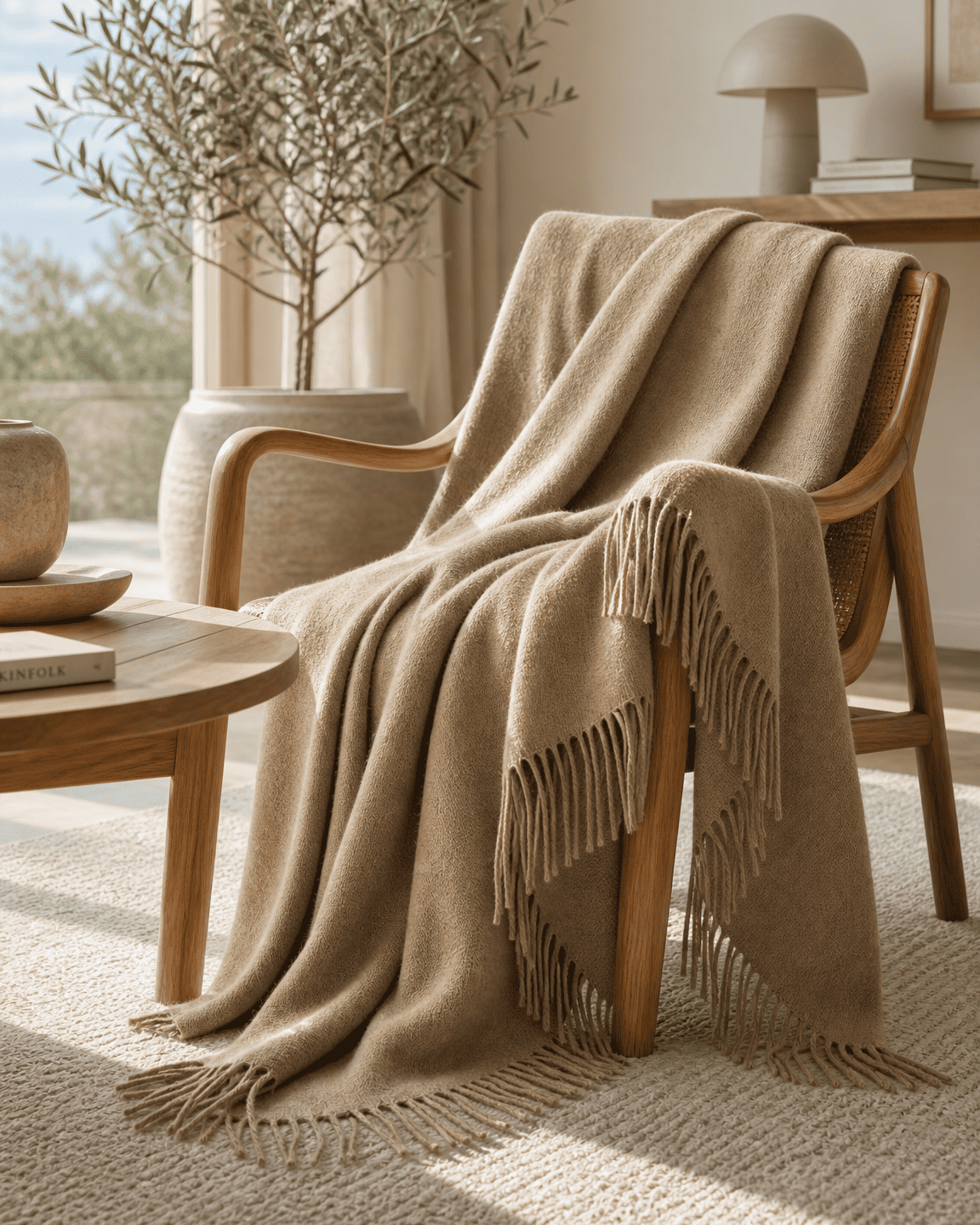 Plaid en laine 140 x 200 cm - Marron clair