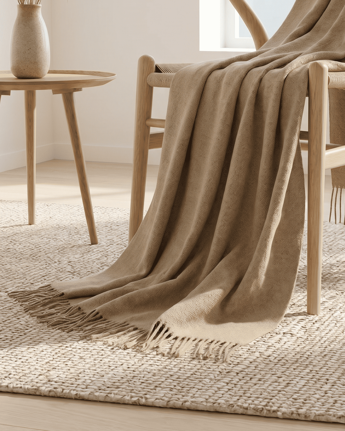 Plaid en laine 140 x 200 cm - Marron clair
