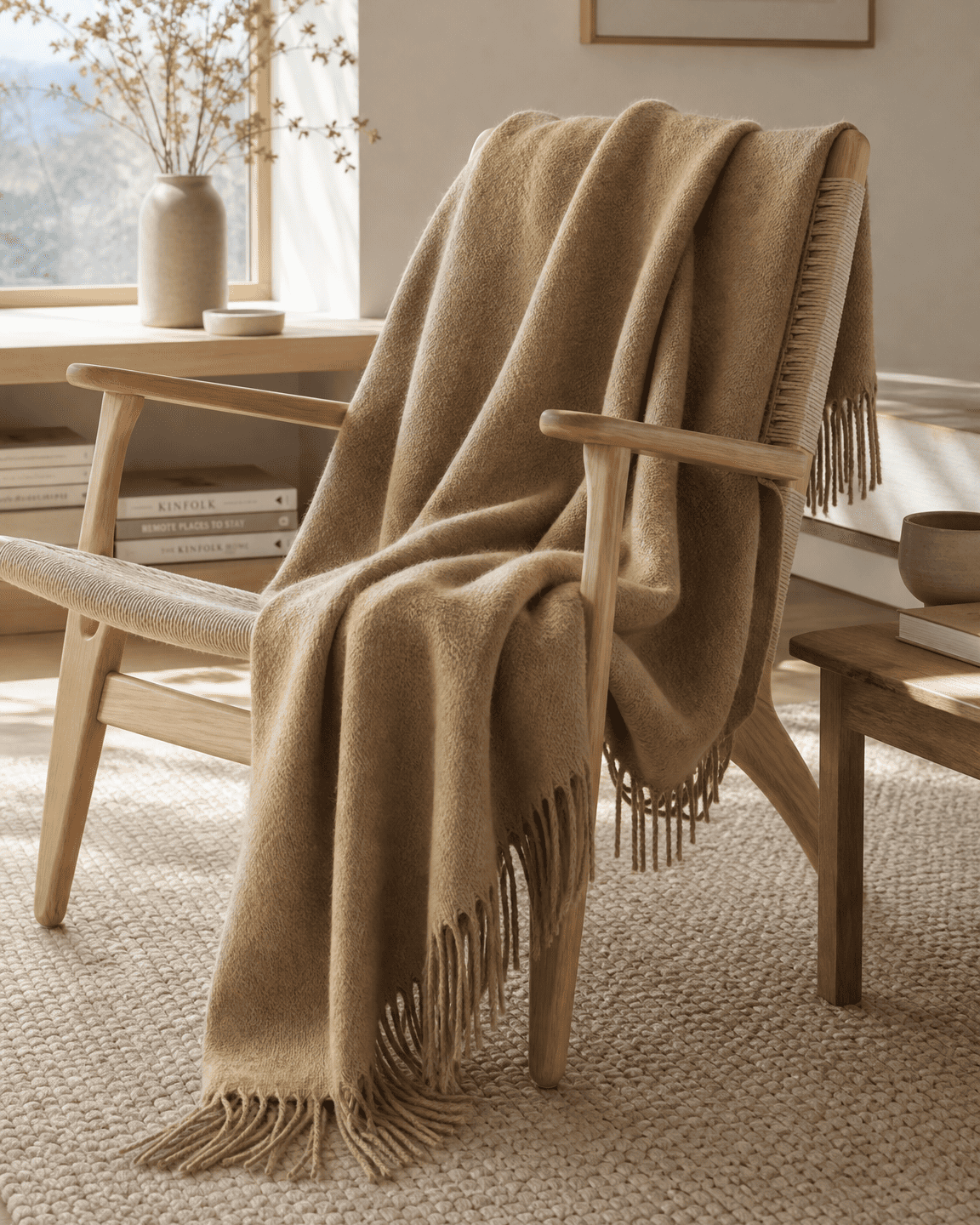 Plaid en laine 140 x 200 cm - Marron clair