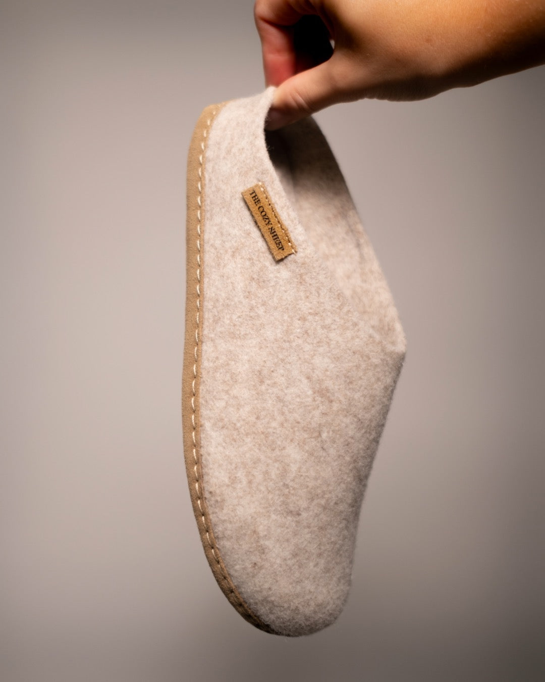 Pantoffel met leren zool - Beige