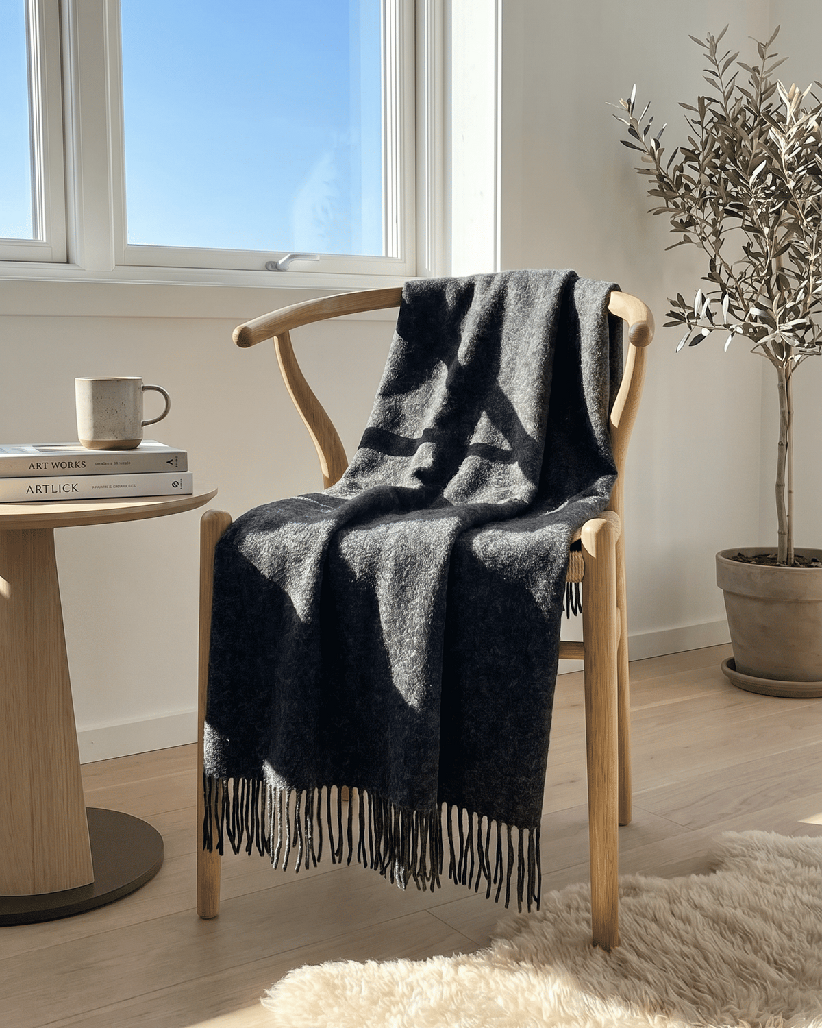 Plaid en laine 140 x 200 cm - Anthracite