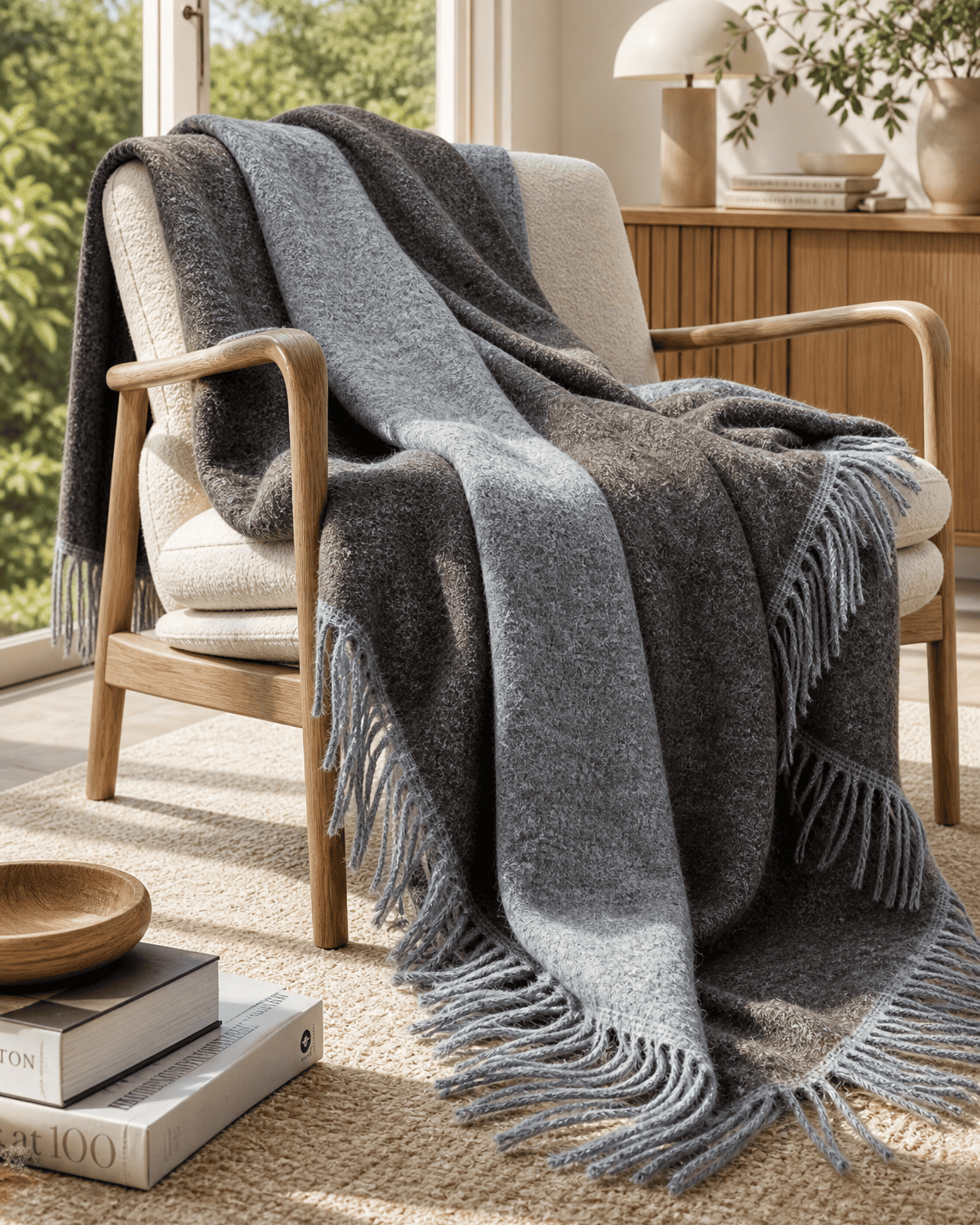 Plaid en laine 140 x 200 cm - Gris/Marron