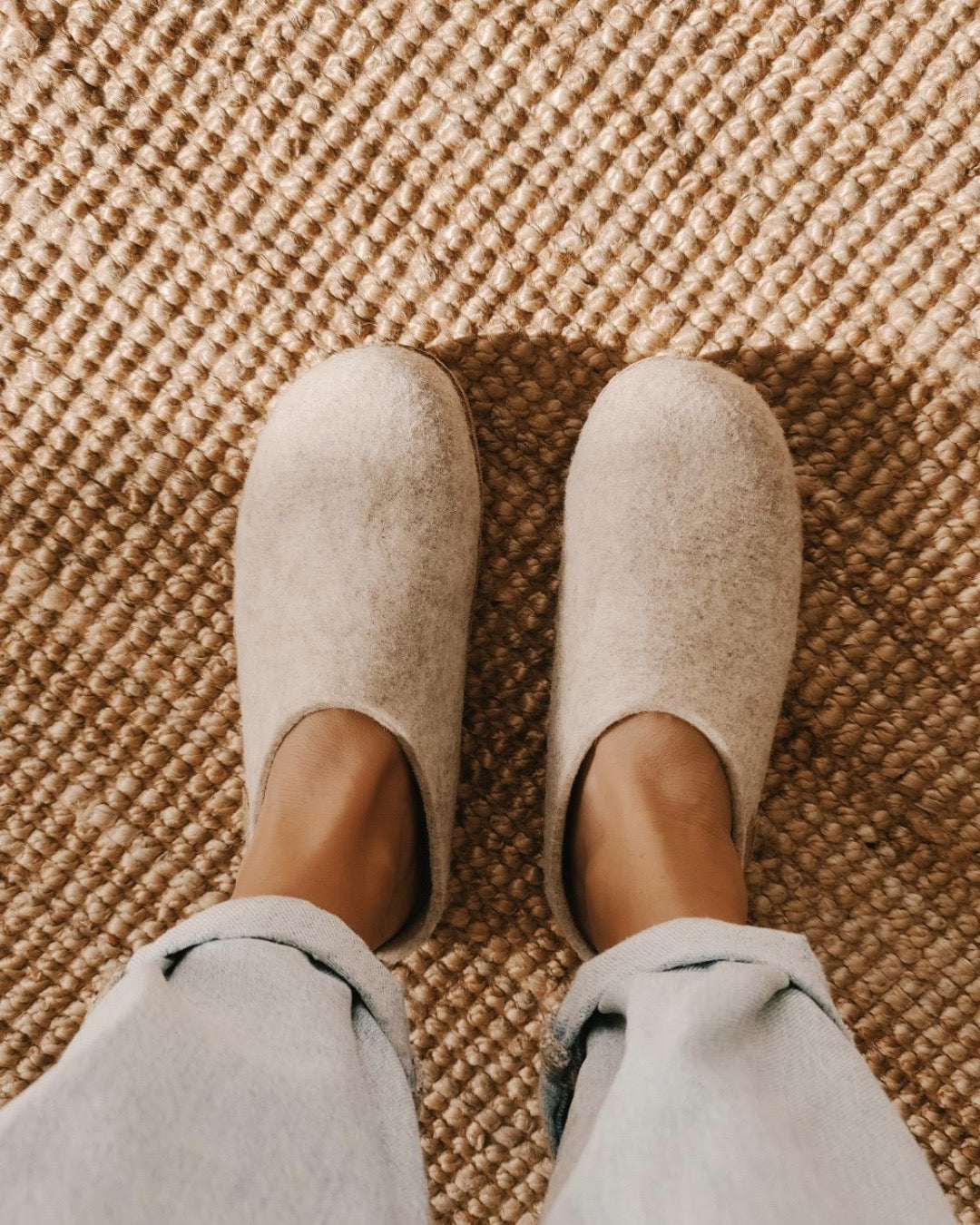 Pantoffel met leren zool - Beige