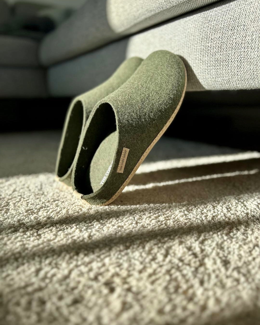 Slof met leren zool - Bosgroen