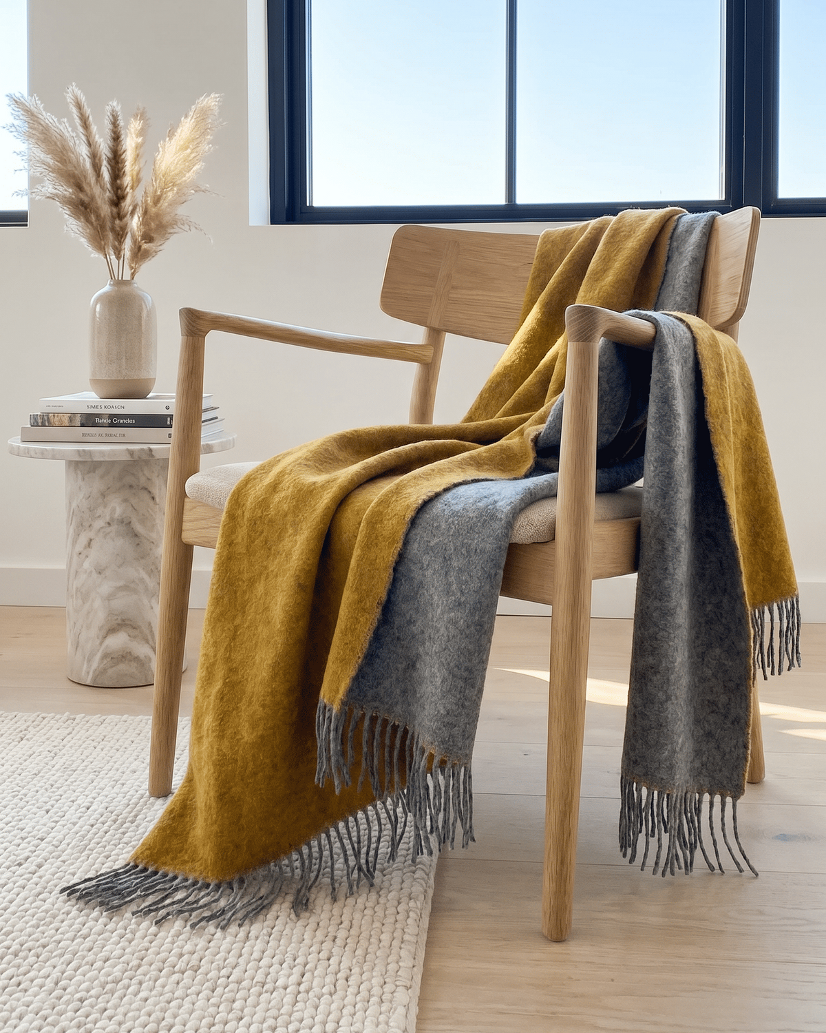Plaid en laine 140 x 200 cm - Jaune/Gris