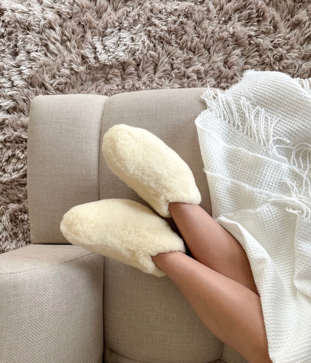 Chaussons en laine - Blanc (Modèle haut)