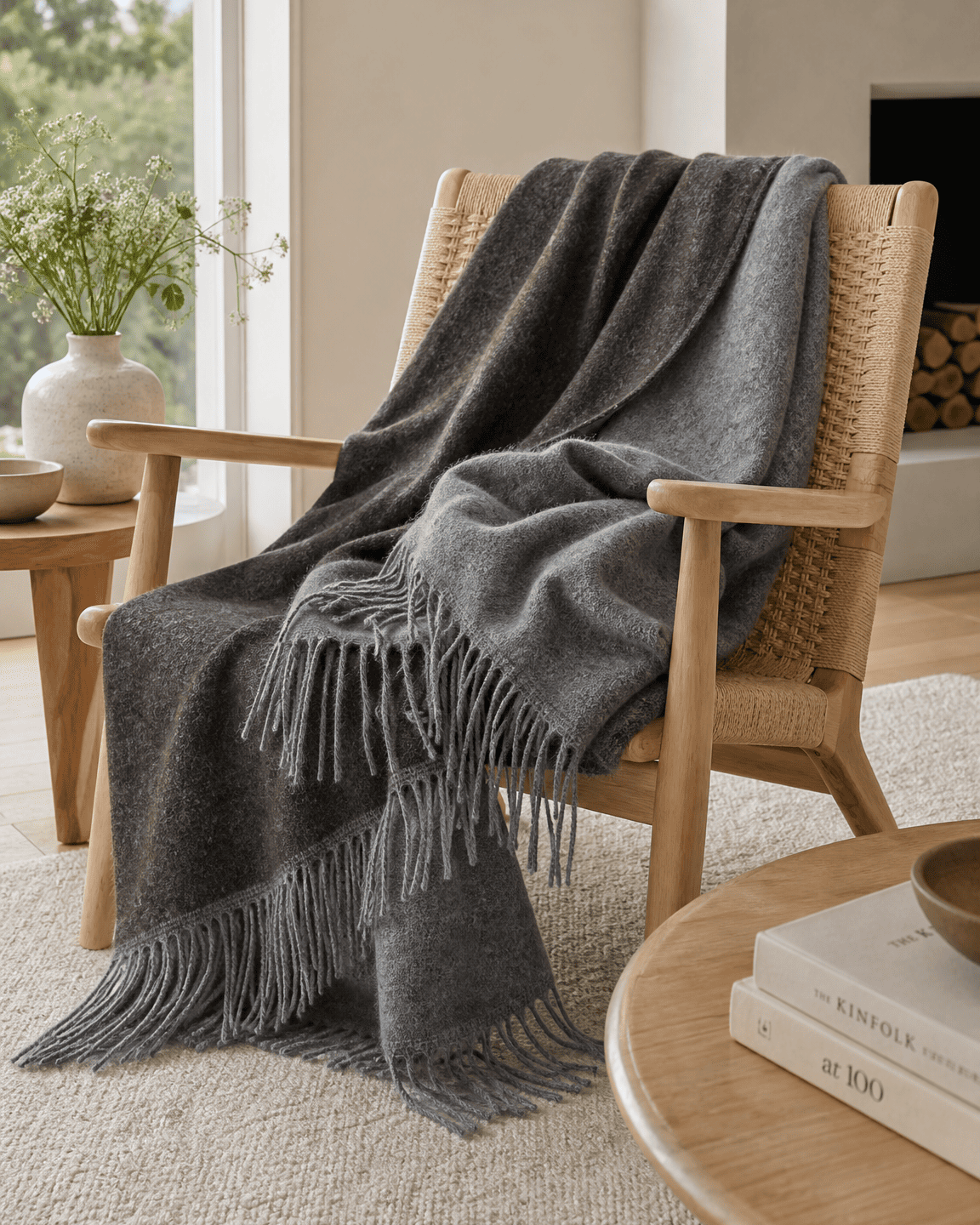 Plaid en laine 140 x 200 cm - Gris/Marron