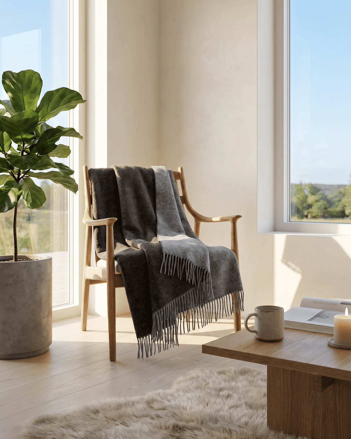 Plaid en laine 140 x 200 cm - Gris/Marron
