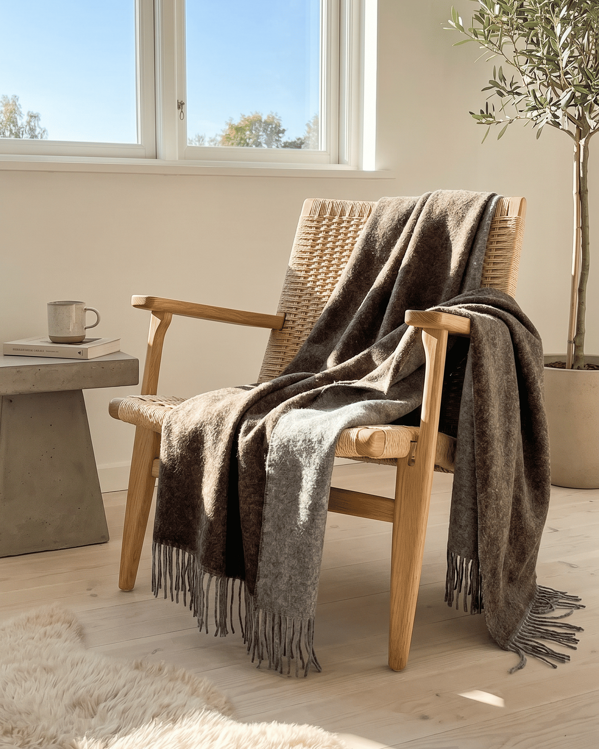 Plaid en laine 140 x 200 cm - Gris/Marron