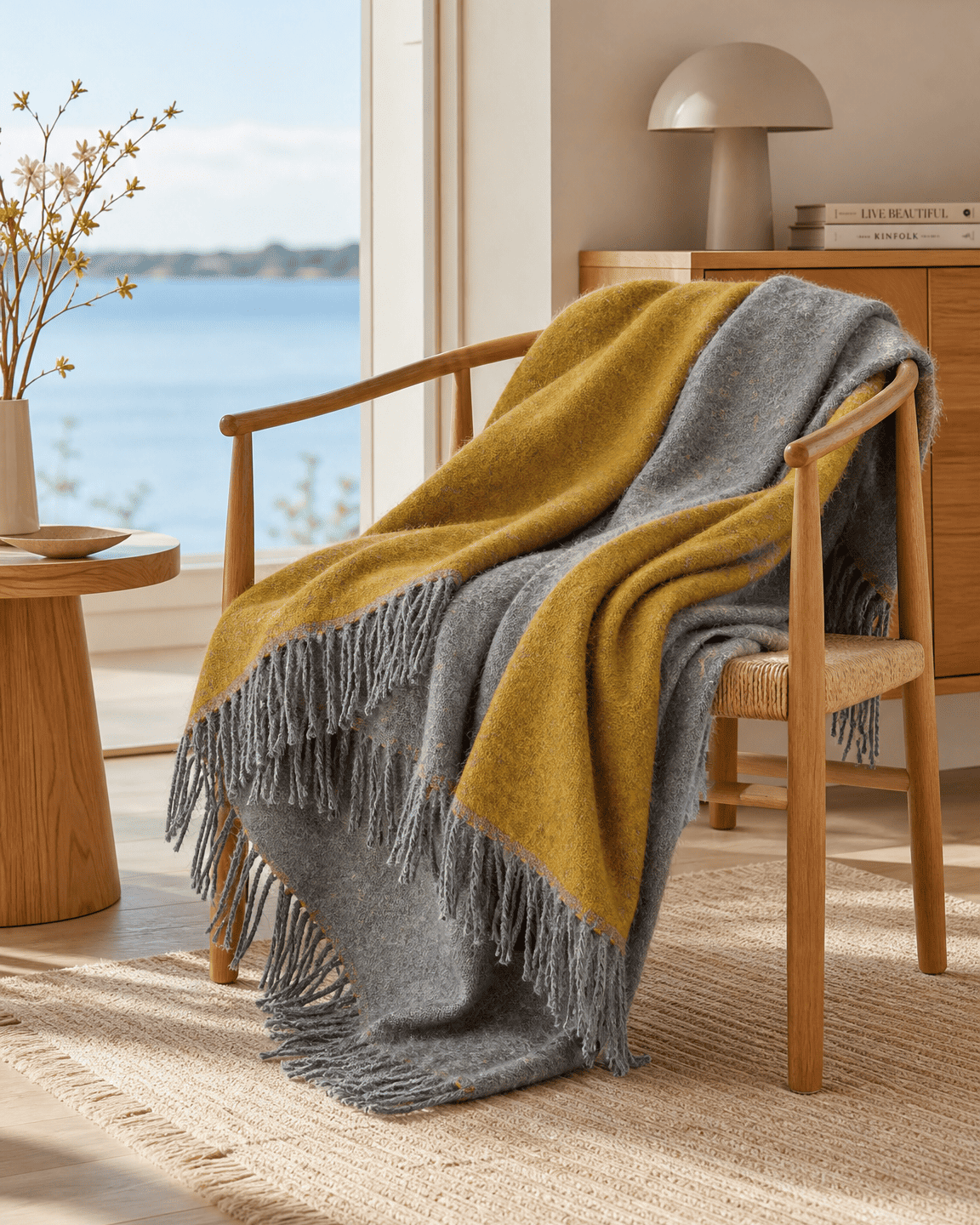Plaid en laine 140 x 200 cm - Jaune/Gris