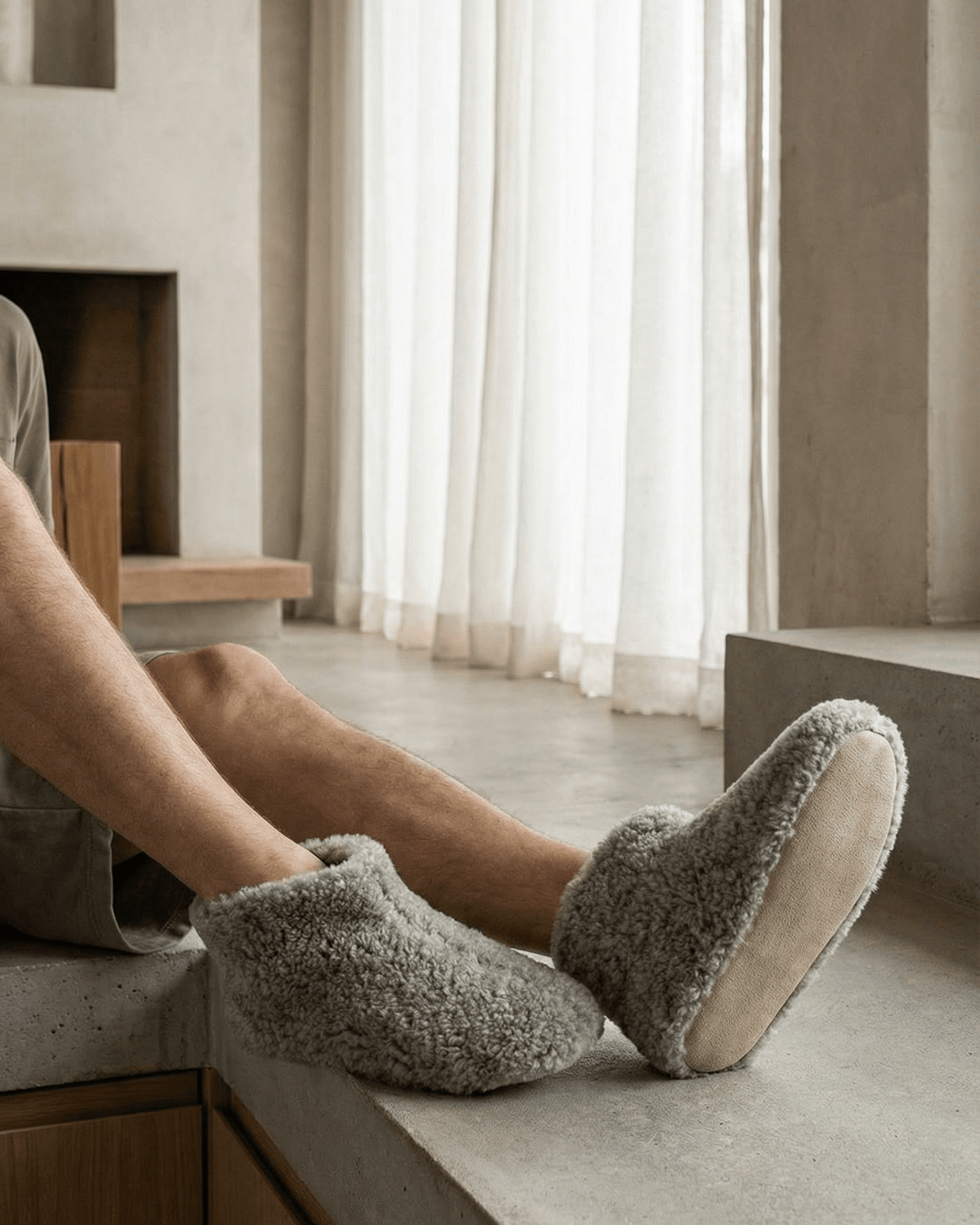 Chaussons en laine - Gris clair (Modèle haut)