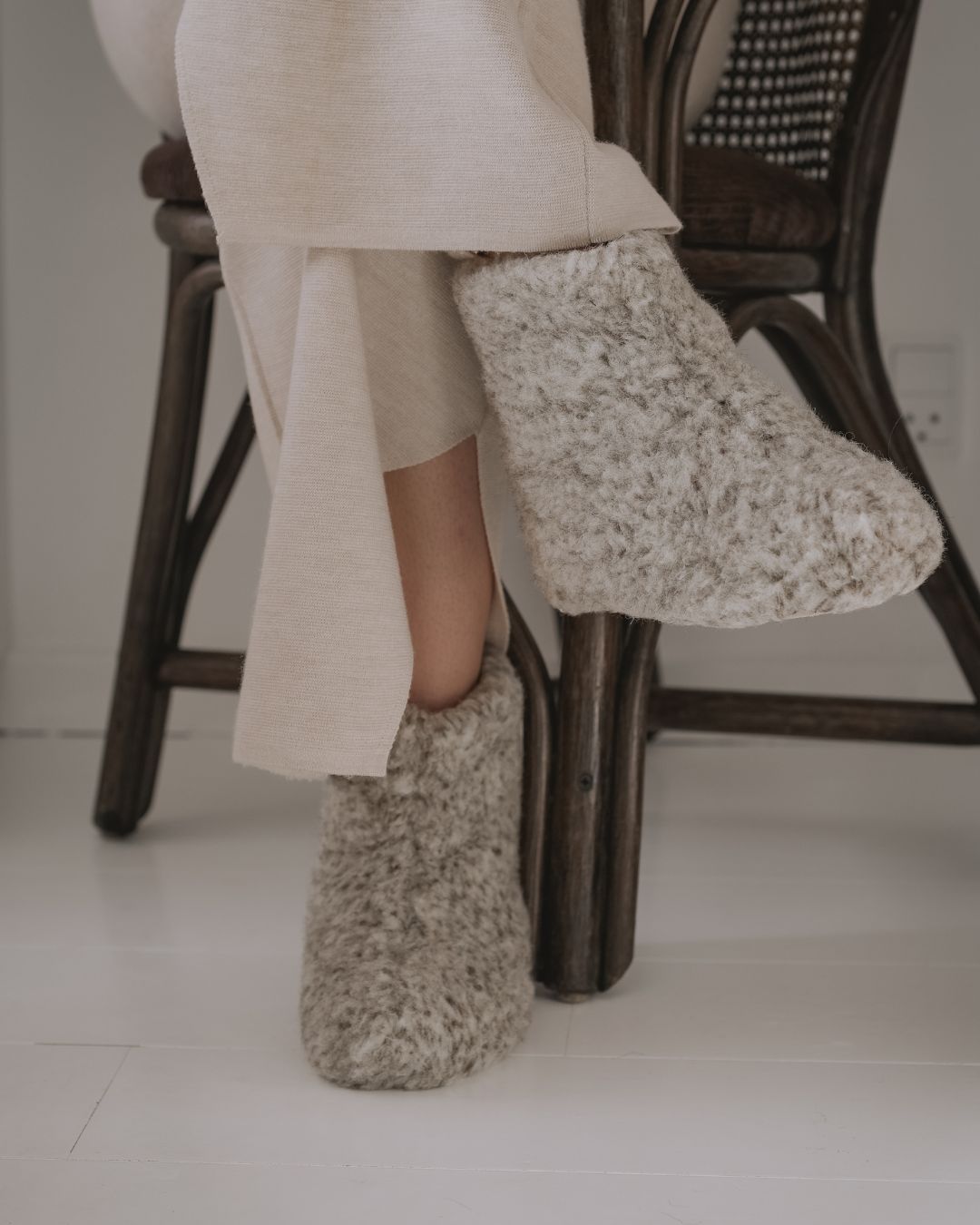 Chaussons en laine - Gris clair (Modèle haut)