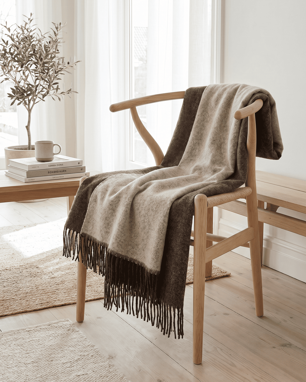 Uldplaid 140 x 200 cm - Brun/Creme - The Cozy Sheep